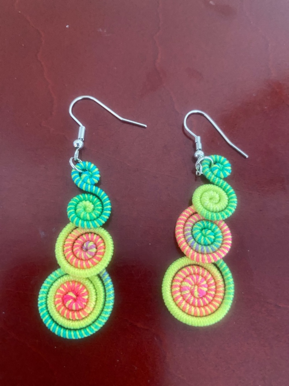Handcrafted Lime Green Multicolor Spiral Drop Earrings - Women Jewelry